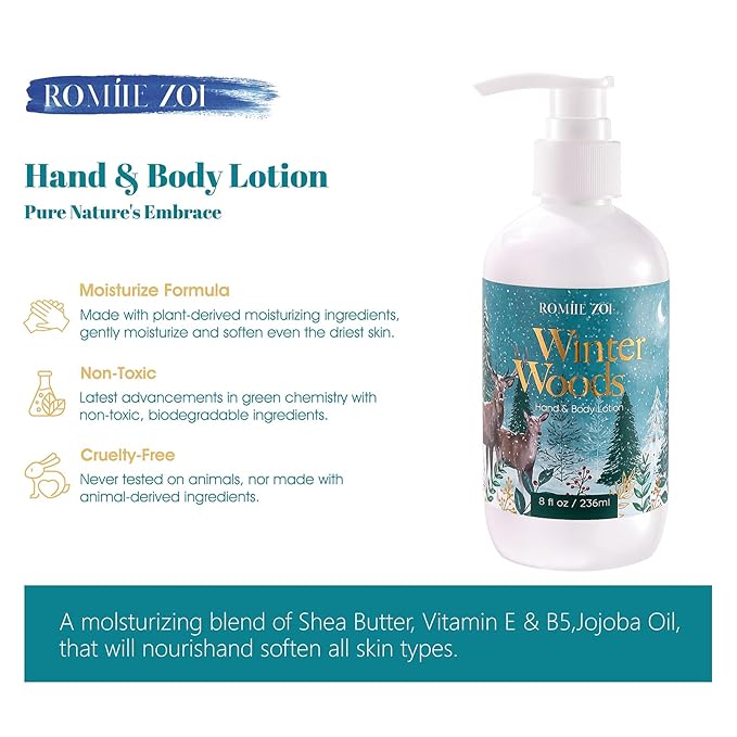Christmas Hand & Body Lotion with Moisturizing Shea Butter for All Skin Type- Winter Woods - Christmas Pine Scent - 236 ML / 8 FL OZ