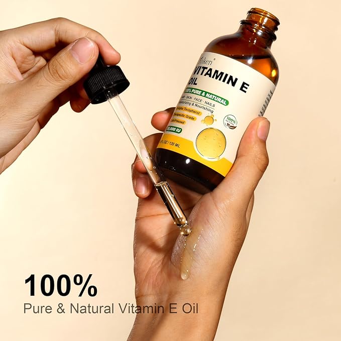 Vitamin E Oil 4 Fl Oz Organic Vitamin E oil for Skin 30,000 IU Vitamine oils for Scars Hair, Face, Nail, Scalp Perfect Bath and Body Oil, Cold Pressed Hexane Free Non-GMO Gluten Free Formula