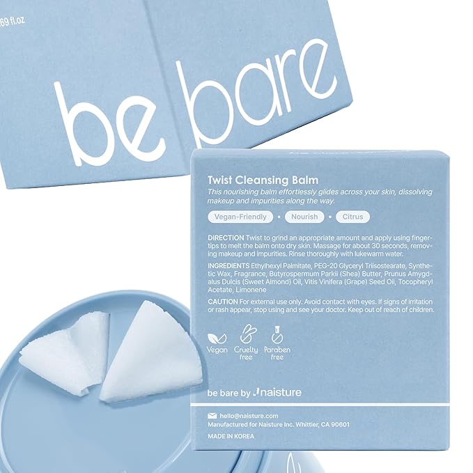 Bebare Twist Cleansing Balm with Hygienic Twist Dispenser: Cleanser for Heavy Makeup Removal & Hydrating Facial Wash for All Skin Types. Korean Vegan Skincare with Natural Oils, 1.69 Fl Oz