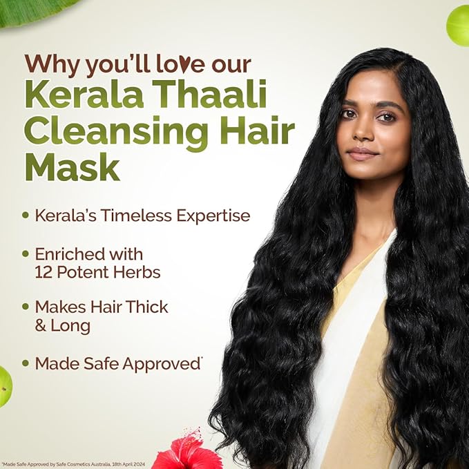MAMAEARTH Kerala Thaali Cleansing Hair Mask for Thick & Long Hair | with Hibiscus, Shikakai, Amla, Flaxseed | Ready To Use Thali | Gently Cleanses with 12 Herbs | 7.05 Oz/200 g