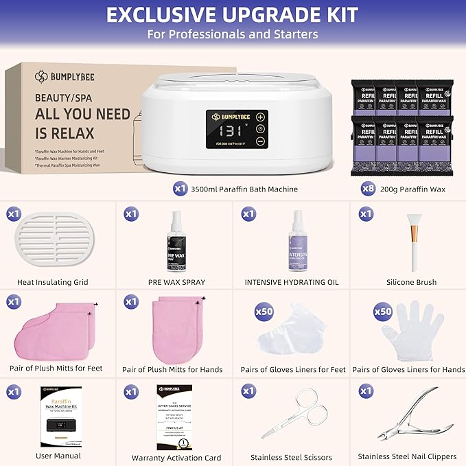 Paraffin Wax Machine for Hand and Feet - 3500ml Hand Wax Paraffin Machine with 8 Pcs Lavender Paraffin Bath, Moisturizing and Exfoliating