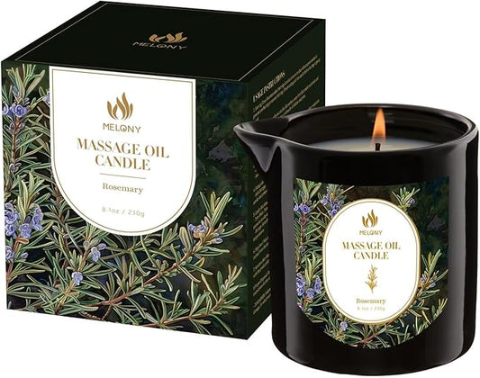 MELONY Aromatherapy Massage Oil Candle, Essential Oil Candle Lotion, 8.1OZ/230g, Home Spa with Luxurious Body Oil Candle, Intensive Skin Treatment Candle, Low Temp Body Safe Wax (Rosemary)