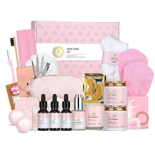 Mother's Day Gift, Spa Gifts 28pcs Rose Facial Skin Care Set for Women, Face Cream, Bath Oil, Retinol Serum, Shower Accessories - Body & Facial Kit - Birthday, Christmas, Valentine's, Bridal Shower