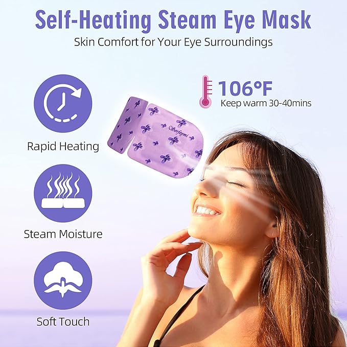 Serfeymi 22 Packs Steam Eye Mask-Disposable Cornea Care Rest Self Heating Eye Mask,Warm Eye Compresses for Dry Eyes,Sleep,Spa,Travel Essentials & Relaxation Gifts,Stocking Stuffers-Lavender