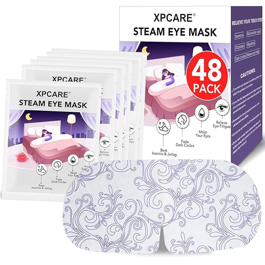 XPCARE 48 Pack Steam Eye Masks for Dry Eyes, Self Heated Steam Warm Eye Mask, Disposable Heated Eye Mask for Dark Circles, Puffy Eyes, Relief Stress Eye Fatigue (Unscented)