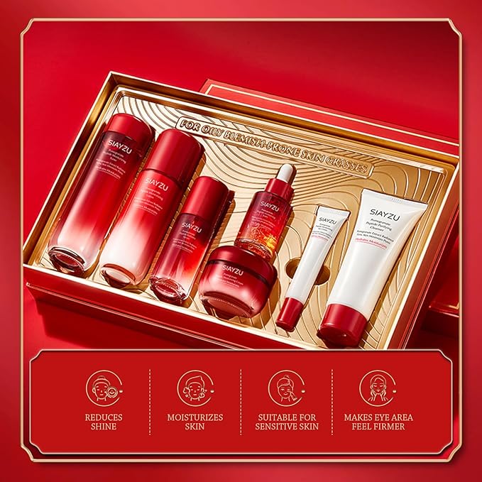 Facial Skin Care Set Anti-Wrinkle Beauty & Personal Care with Cleanser, Toner, Lotion, Essence, Face Cream, Eye Cream, Gift Sets Care Package for Women Mother girls Travel Skincare Kits