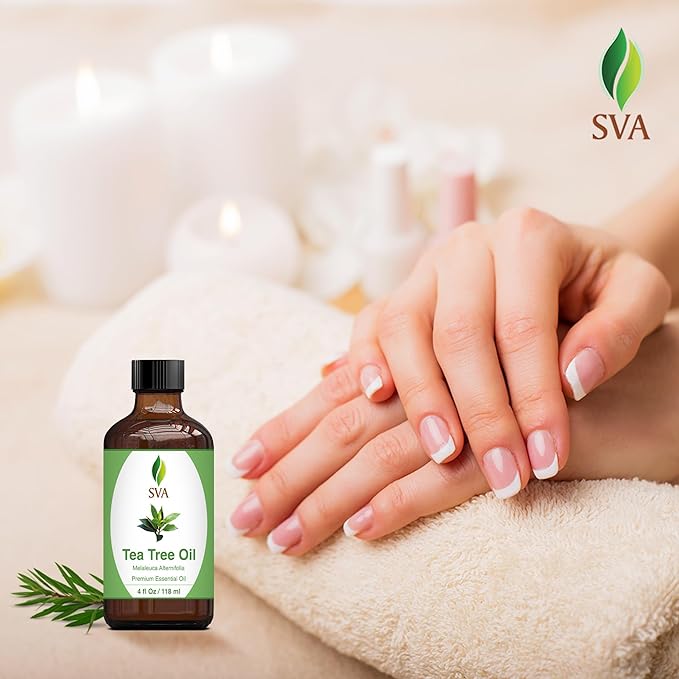 SVA Tea Tree Essential Oil – 4 Fl Oz – 100% Natural Tea Tree Oil - for Diffuser, Hair Care, Face, Skin Care, Aromatherapy, Scalp and Body Massage, Soap and Candle Making – with Dropper