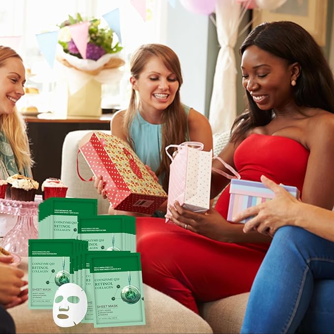 Collagen Face Sheet Mask Anti Aging Skin Care Mask Sheets Collagen Sheets Pack With Retinol Sheet Facial Masks Bulk for Women Face Masks Beauty Gifts for Women Fine Lines Wrinkle 10 Pack