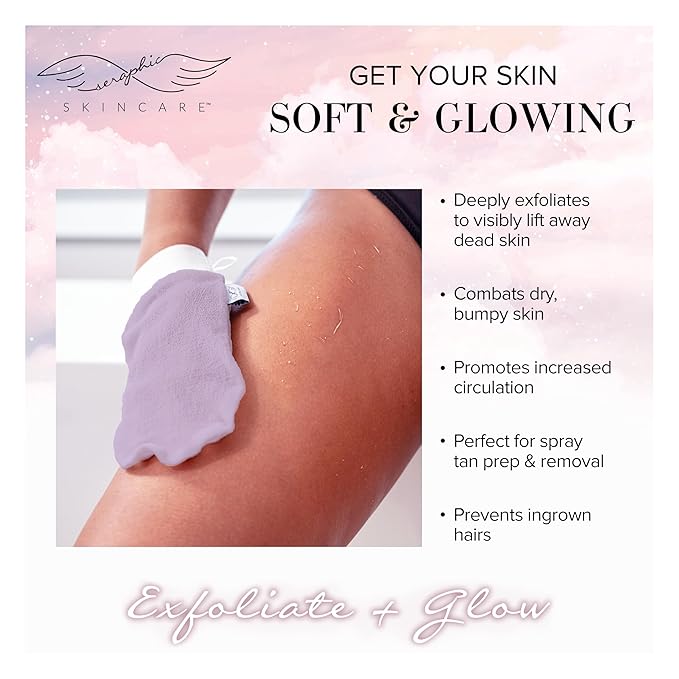 Seraphic Skincare (Lavender) Premium Exfoliating Mitt for Body (1pc) – 100% Vegan Viscose Traditional Body Scrub Glove Kessa Korean Washcloth – Body Exfoliator for Self-Tan Removal & Keratosis Pilaris