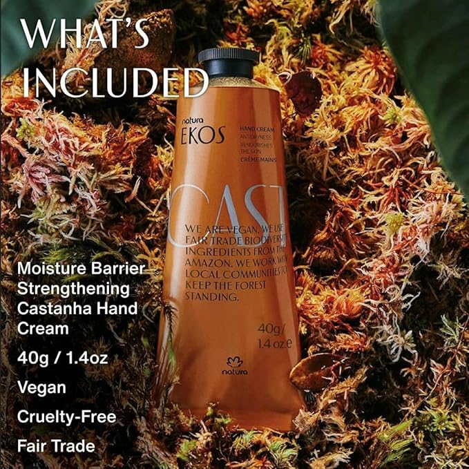 natura - Ekos Castanha (Brazil Nut) Hand Cream - Anti-Dryness Hand Balm - 24-Hour Deep Hydration Skin Moisturizer - Vegan Skin Care - Brazilian Beauty Secrets - Self Care & Body Care - 1.41oz (40g)