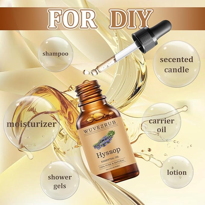 Hyssop Essential Oils 60ML, Pure Hyssop Essential Oil for Aromatherapy Diffuser - 2 Fl Oz