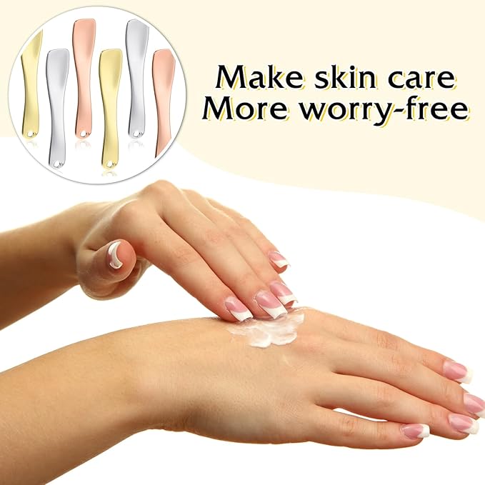 6 Pcs Metal Makeup Spatula Tool, Mini Skincare Spatula Skin Care Facial Cream Mask Scoop Makeup Tools for Cosmetic Scoop for Creams Lotions Masks (Silver Gold Rose Gold)