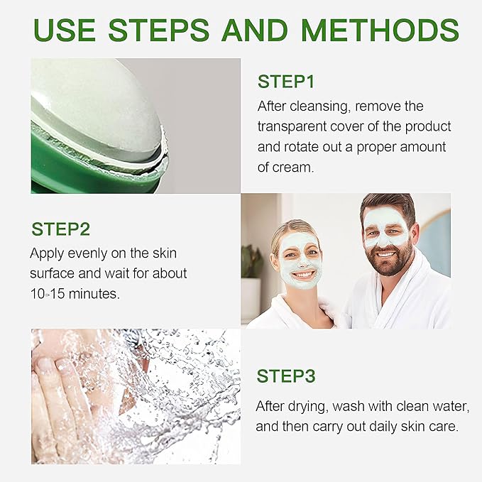 2 PCS Green Tea Purifying Clay Face Mask, Blackhead Remover With Green Tea Extract, Face Moisturizing,Deep Pore Cleansing for All Skin Types of Men And Women
