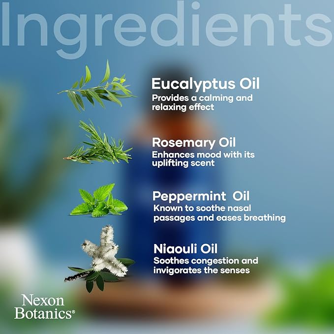 Breathe Essential Oil Blend 60 ml - Breath Sinus Relief with Menthol Oils - for Humidifiers, Diffusers, and Aromatherapy - Nexon Botanics