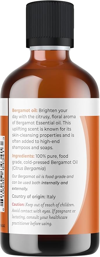 Viva Doria Bergamot Essential Oil, 100% Pure, Natural, Italian Bergamot Essential Oil, Undiluted, for Aromatherapy | Food Grade, 118 mL (4 Fluid Ounce)
