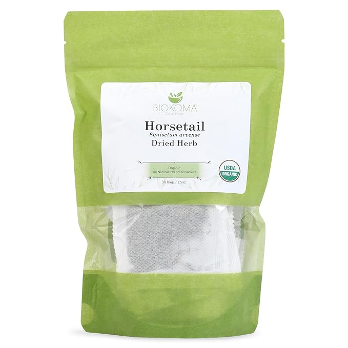 Biokoma Pure and Organic Horsetail Dried Leaves 30 Tea Bags 1.5oz in Resealable Moisture Proof Pouch, USDA Certified Organic - Herbal Tea, No Additives, No Preservatives, No GMO, Kosher