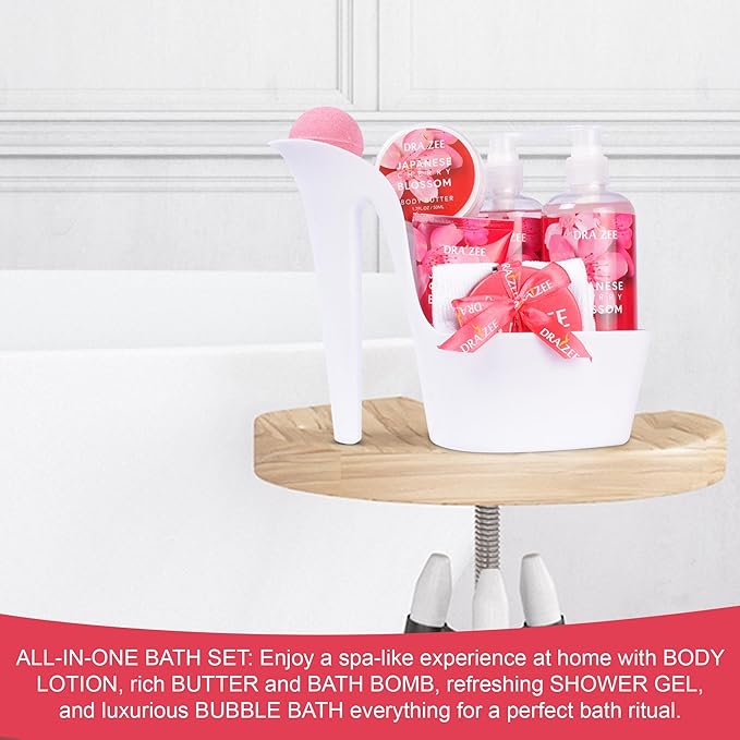 Draizee Mothers Day Gifts for Mom - Spa Gift Baskets for Women - 8 Pcs Luxury Cherry Blossom Scented Heel Shoe Design Bath and Body Spa Set-Self Care Package for Women, Presents for Mom, Body Care Set
