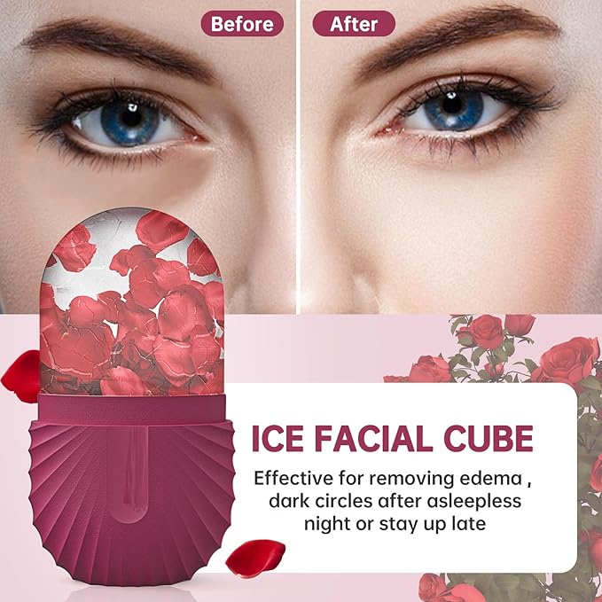 Ice Face Roller, Ice Cube Roller for Face,Facial Beauty Ice Roller Skin Care Tools,De-Puff Eye Bags, Reduce Migraine Pain(Red)