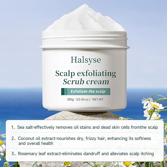 Scalp Exfoliating Scrub, Sea Salt Cleansing Scalp Scrub Shampoo, Relieves Itching, Greasy Or Dry Scalp and Dandruff, Contain A Scalp And Hair Care Massager