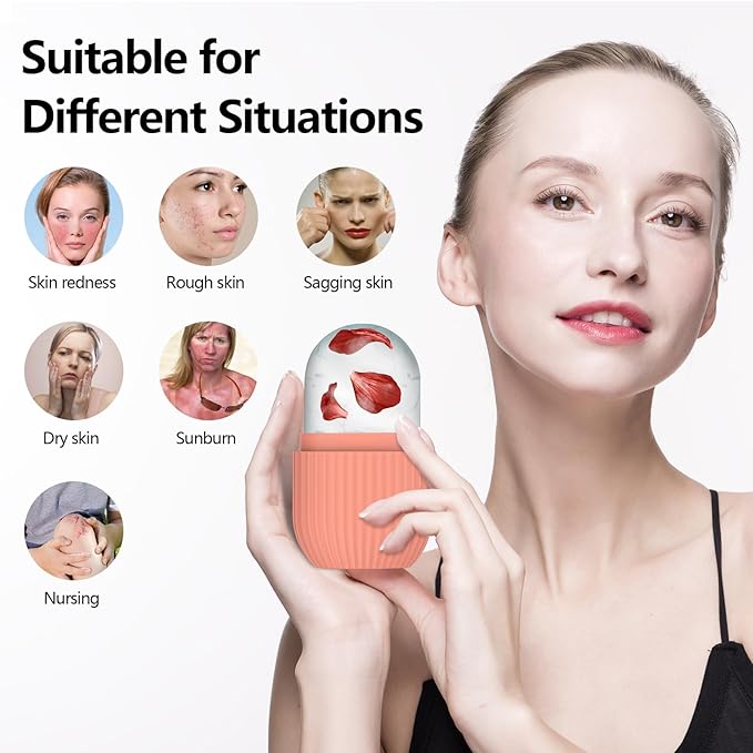 Ice Roller for Face and Eye, Silicone Ice Facial Roller Ice Holder, Face Ice Mold Skin Care, Face Icers Reusable Ice Cube Roller for Shrink Pores Anti Wrinkle Reduce Puffiness, Pink