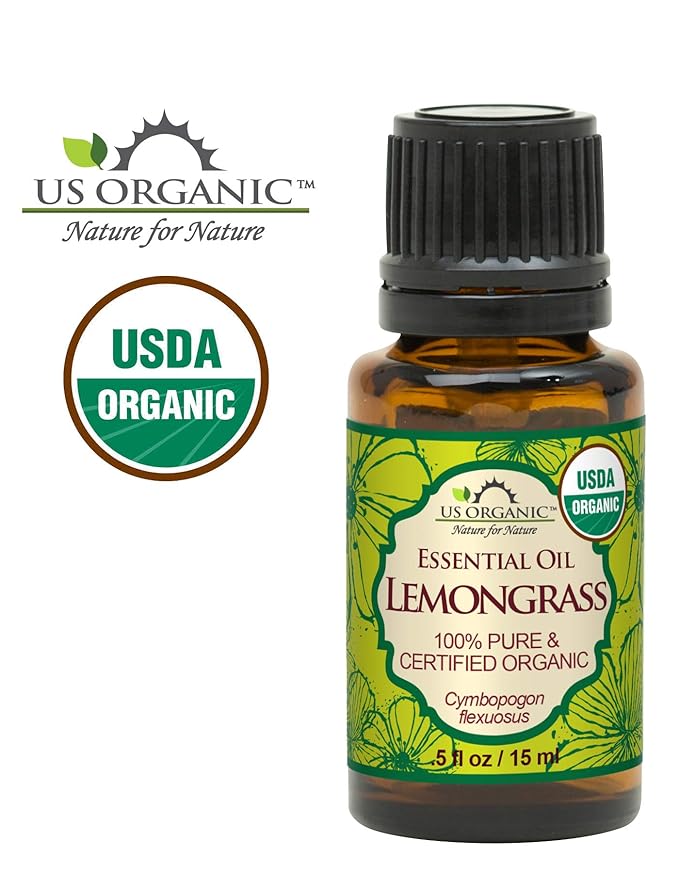 US Organic 100% Pure Lemongrass Essential Oil, USDA Certified Organic, Extracted by Steam Distillation Method, for Hair, Nail Polish Remover, Bees Attraction, and More. 15 ml