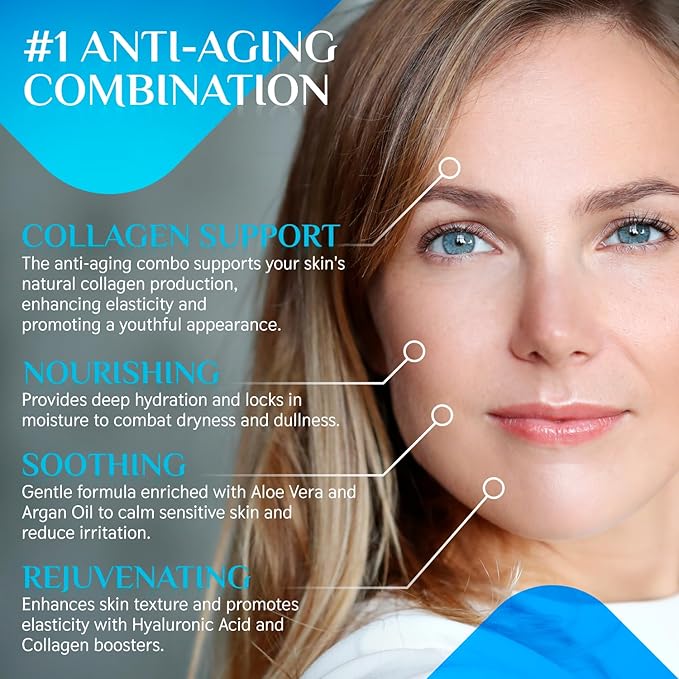 2-in-1 Collagen Booster, Retinol & Hyaluronic Acid Cream & Serum, Anti-Aging, Lifting Skin-Tightening Moisturizer for Men & Women, Neck and Décolleté, Made in USA Daily Moisturizer Face Cream, 2.0 oz