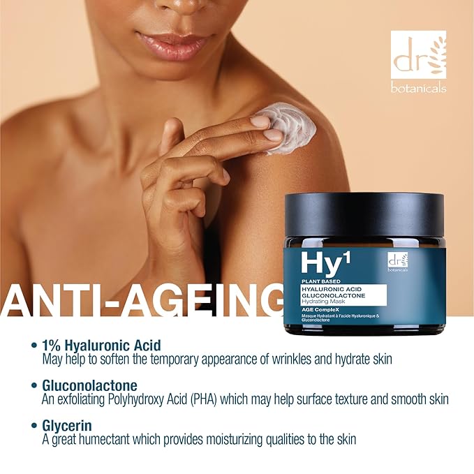 Dr Botanicals Hyaluronic Acid & Gluconolactone Hydrating Anti-Aging Facial Mask | Reduce Wrinkles, Renew, Gentle Exfoliate and Revitalize Skin with Nourishing Hyaluronic Acid Mask