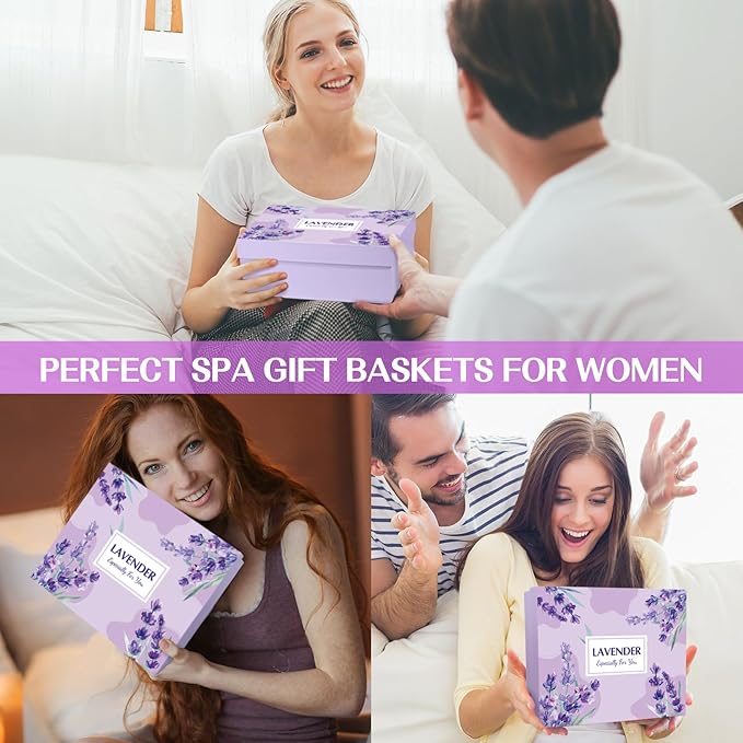 Spa Gift Baskets for Women, Birthday Gifts for Women, Lavender Gifts Set, Relaxing Spa Gift Box, Bath and Body Gift Set for Her Mom Wife Sister, Friends, Self Care Gifts for Woman Mother's Day Gifts