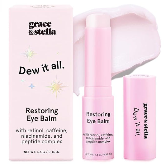 grace & stella Under Eye Brightener Balm Stick - Travel Size Toiletries - Retinol & Caffeine Eye Cream for Dark Circles, Puffiness, Wrinkles - Hydrate and Brighten - Vegan Skincare (0.13oz / 3.5g)
