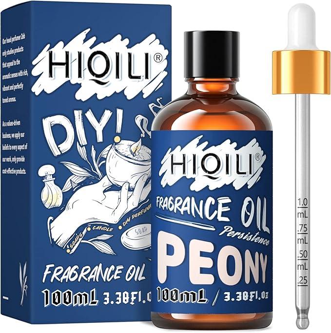 HIQILI Peony Essential Oil 100ml, Floral Fragrance Oil for Aromatherapy, Perfect for Home Diffusers, New Car Clear The Air, Laundry, DIY Candle and Soap Making Supplies 3.38 Fl Oz