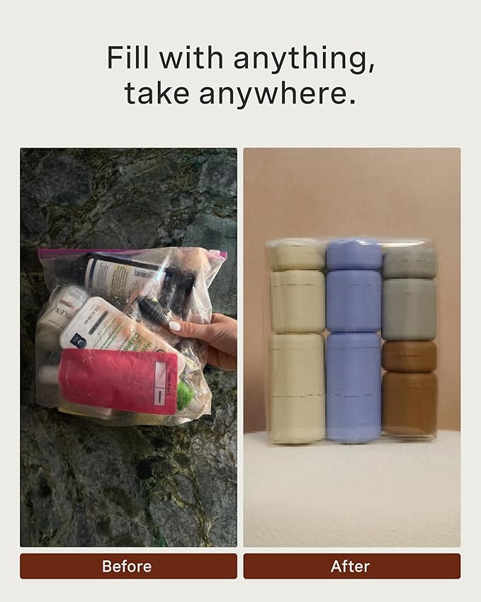 Cadence Travel Containers - Full Skincare Set - Magnetic Travel Capsules - 2 Small (0.56oz), 4 Medium Capsules (1.32oz), & Extender (1.43oz) with Multiple Labels for Better Organization - Evergreen