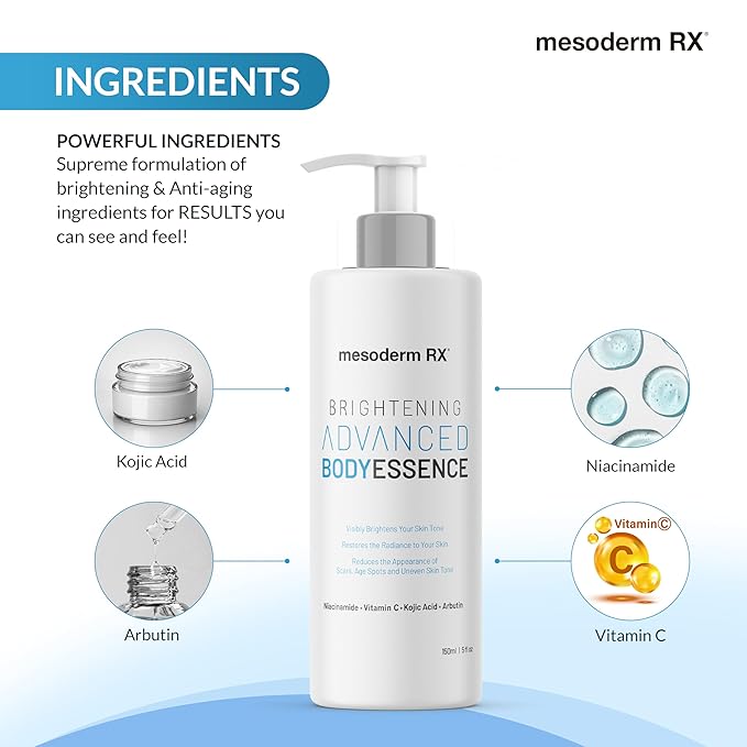 Advanced Skin Hydrating Brightening Body Essence, Niacinamide, Kojic Acid, Vitamin C, Hyaluronic Acid, Alpha Hydroxy Acids - Enhance, Smooth, Reduce Dark Spots, Uneven Skin Tone, 150ml.