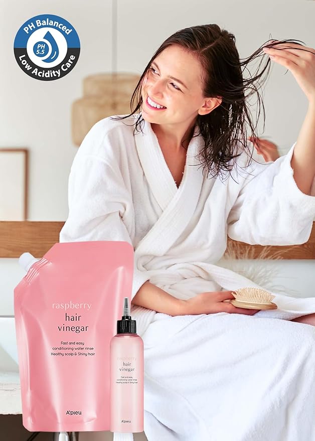 A'PIEU Raspberry Hair Vinegar Rinse Refill 13.6 fl oz - Scalp Treatment for Balanced pH, Shiny Hair | Korean Hair Care I Clarifies & Encourages Growth | Dandruff & Oil Control