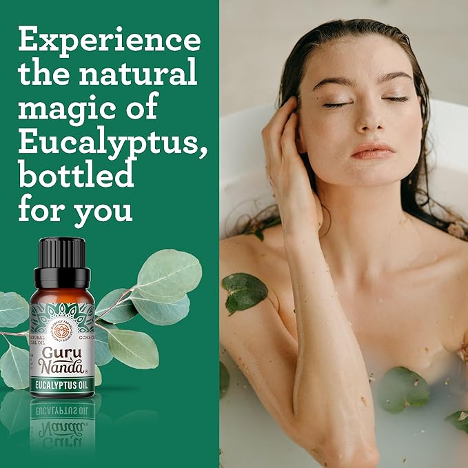 GuruNanda Eucalyptus Essential Oil (2x0.5 Fl Oz) - 100% Pure & Undiluted Aromatherapy Oil for Diffusers - Helps with Congestion for Easier Breathing