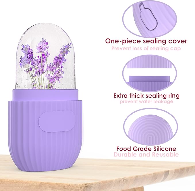 GeeRic Ice Face Roller, Silicone Ice Facial Rollers, Cube Face Contour for Eyes Neck, Beauty Facial Massage Roller Remove Dark Circle Pore Shrink Face Roller Skin Care Tools (Purple)