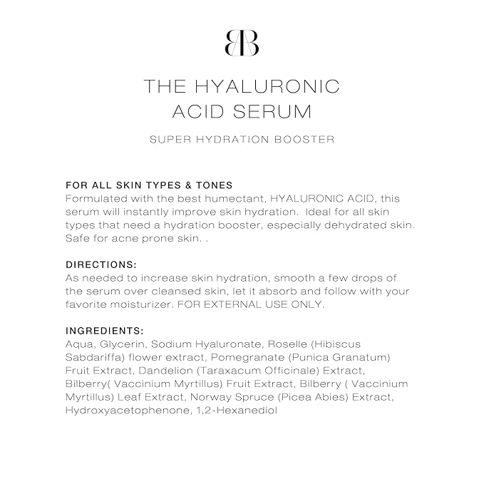 BIBA DE SOUSA Hyaluronic Acid Serum for Face - Hydrating, Anti Aging Serum - Sensitive and Acne Skin Safe (1 Oz)