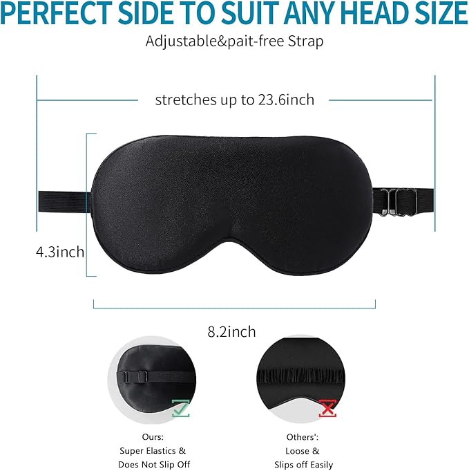 2-Pack 100% Real Natural Silk Eye Mask, Silk Sleeping Mask, Shade Puffy Eye Gift with Adjustable Straps, Sleep Eye Mask, SHJINJU Eye Mask Shade (Black and Leather Powder)