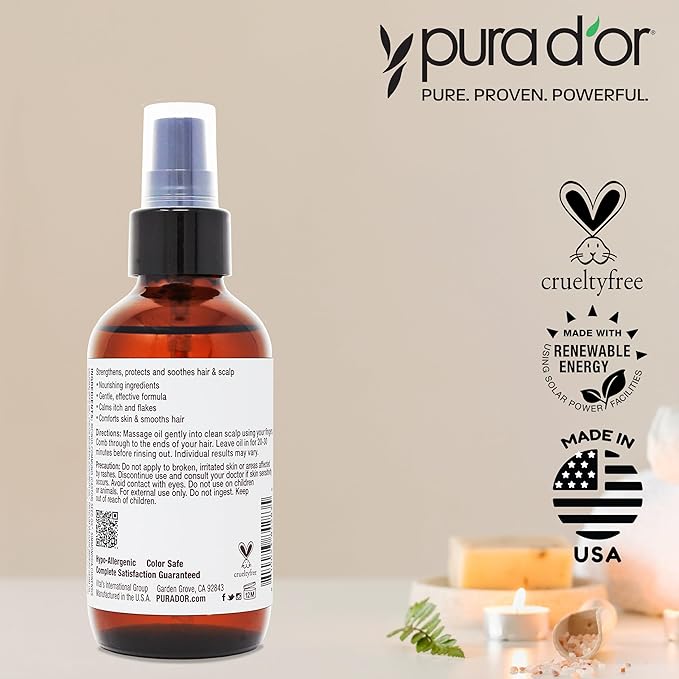 PURA D'OR 3.3 Oz Scalp & Hair Strengthening Oil - Supports Optimal Growth, Reduce Breakage, Nourish Roots for Healthier, Fuller, Thicker Hair - Rosemary, Castor & Peppermint Oil for Stronger Strands