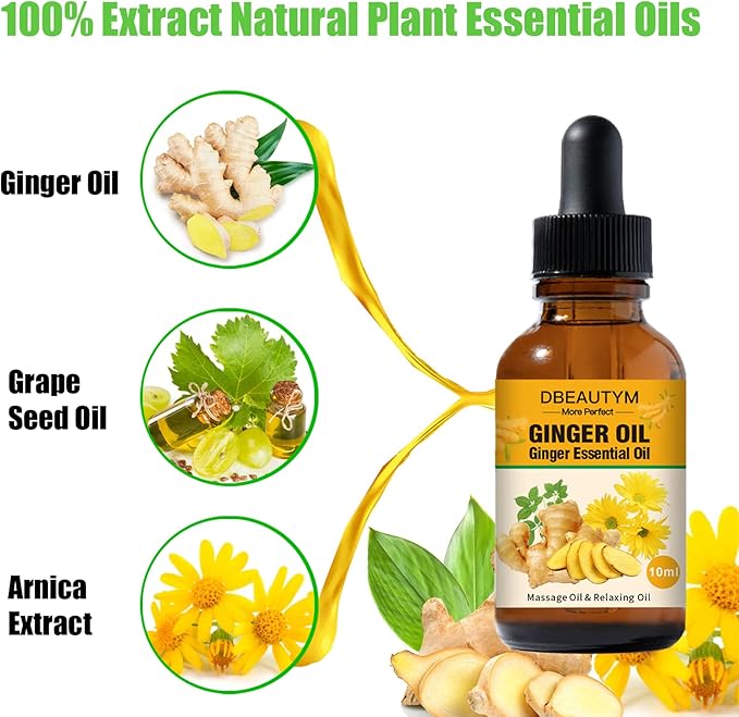 12 Pack Ginger Oil Lymphatic Drainage Massage Oil, Vitamin E Oil For Skin, Belly Lymphatic Drainage Ginger Oil -Arnica Ginger Oil for Lymphatic Drainage,Warming Sore Muscle Massage Oil Plant Aroma Oil