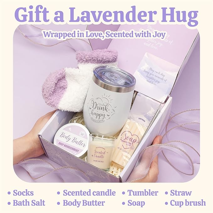 Gifts for Women, Bath and Body Gift Set for Women, Sister & Best Friends, Birthday Gifts for Women, 8 PCS Lavender Spa Gifts for Women, Christmas Gifts for Women