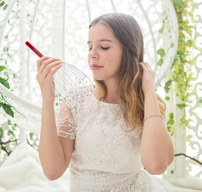 USAGA 36 Fingers Head Massager Scalp Massager Head Scratcher for Scalp Body Relaxing (Red)