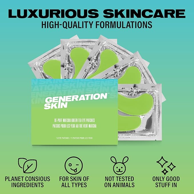 Eye Patches for Dark Circles and Puffiness, Under Eye Mask with Hyaluronic Acid and Matcha Green Tea, Vegan and Cruelty-Free Under Eye Patches, Green Tea Eye Masks, 5-Pack