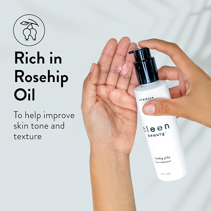 Cleen Beauty Rosehip Jelly Face Cleanser | Jelly Facial Cleanser with Rosehip Oil & Rose Water | Face Wash for Women | Gentle Face Cleanser for Women - Paraben Free | Rosehip Facial Wash (6 fl. oz)