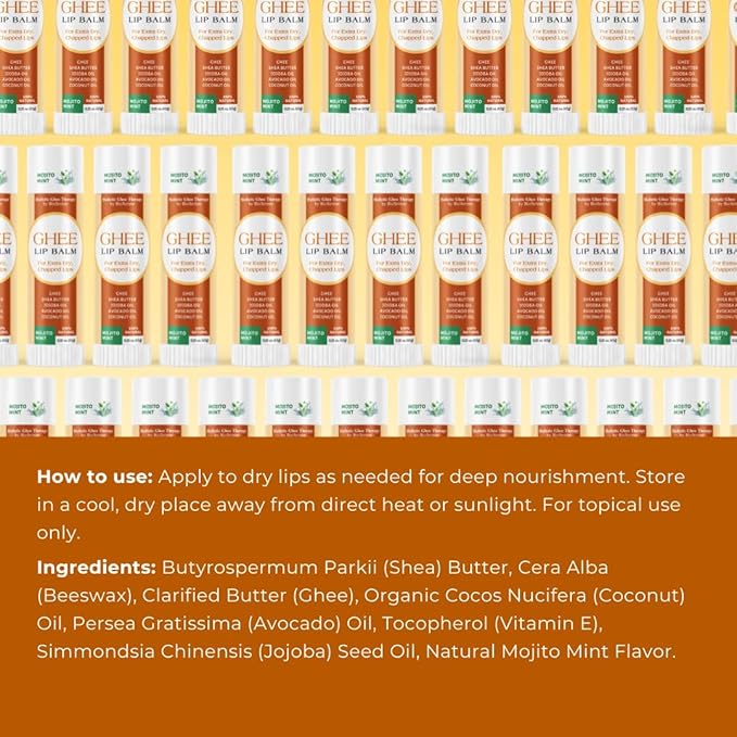 All Natural Lip Balm For Very Dry Lips | Hydrating & Moisturizing Lip Balm with Shea Butter, Ghee, Jojoba Oil, Coconut Oil | Chapped Lips & After Sun Care | BioSerene (4.5 gms/tube, Mojito Mint)