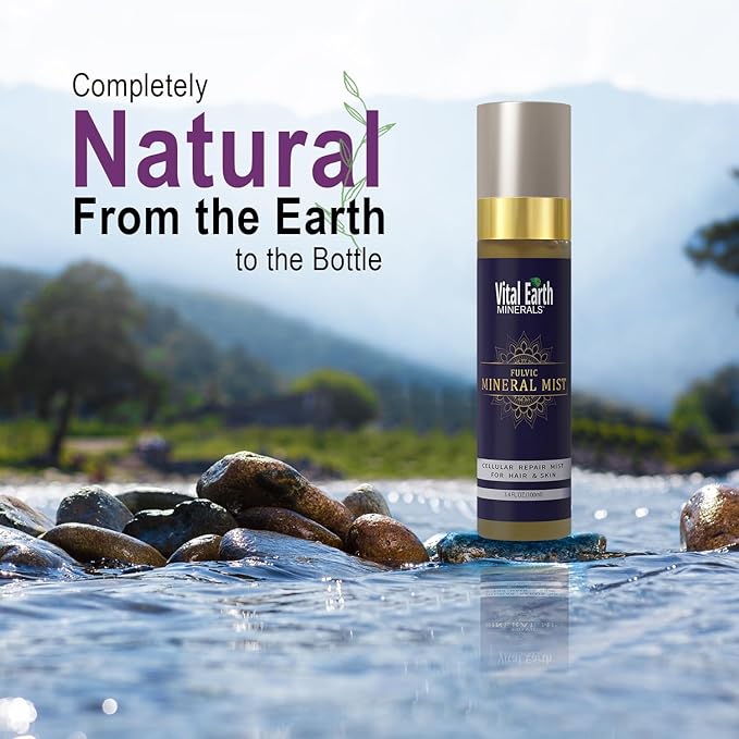 Vital Earth Fulvic Mineral Facial Mist, Travel-Friendly – Anti-Aging Face & Hair Spray for Cellular Renewal & Hydration, 3.4 Oz