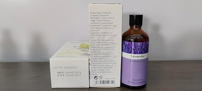 Lavender 3.38fl.oz Essential Oil, PHATOIL Aromatherapy Essential Oils for Diffuser, Humidifier, Perfect for DIY Soap, Candle, Bath Bombs Making(100ml)