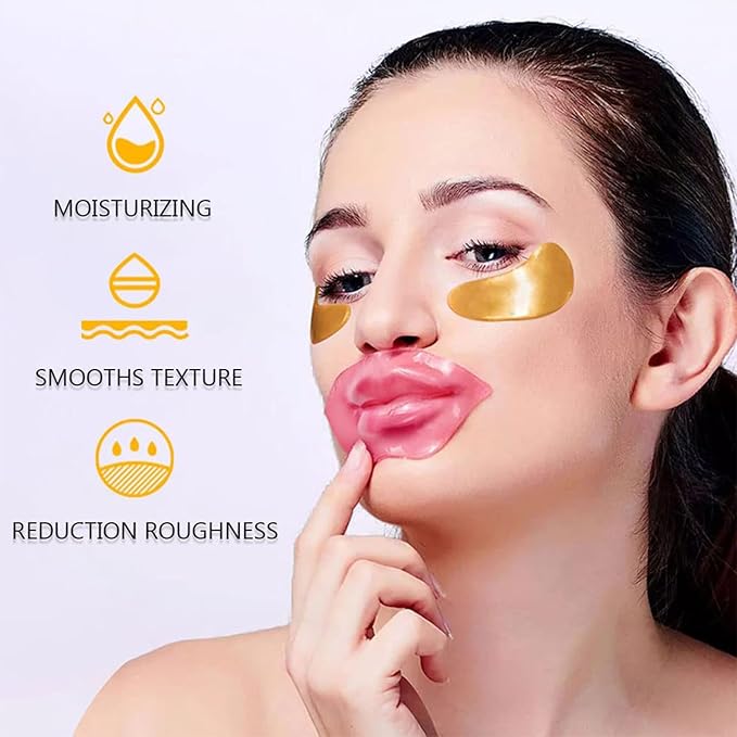 Miniling 30 Pairs Lip Mask & Eye Mask, Crystal Collagen Under Eye Patches for Puffy Eyes, Undereye Bags, Wrinkles, 24K Gold Gel Eye Masks for Dark Circles and Puffines, Skincare Gifts for Women