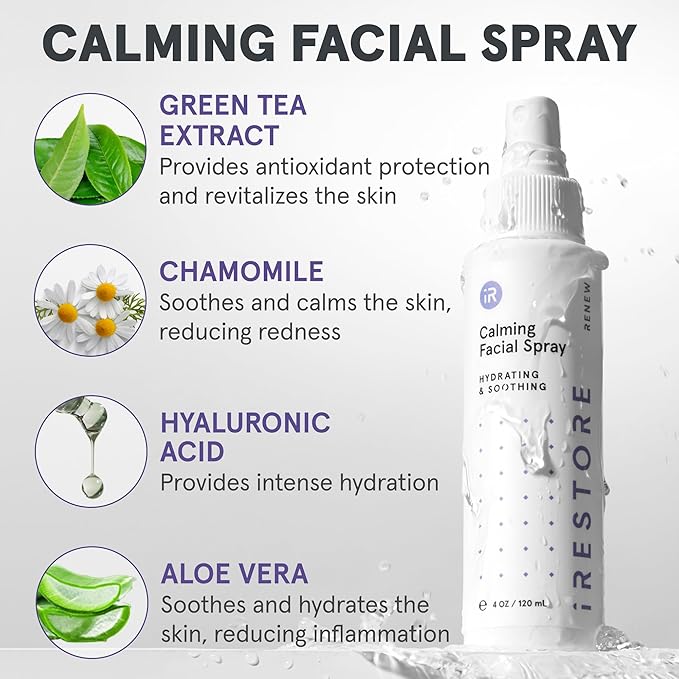 iRESTORE 3-Step Skincare Set Red Light Therapy Essentials Kit, Renew Trio Includes Hydrating Cleanser + Facial Spray + Anti-Aging Face Serum Works Best with iRESTORE Red Light Therapy Mask