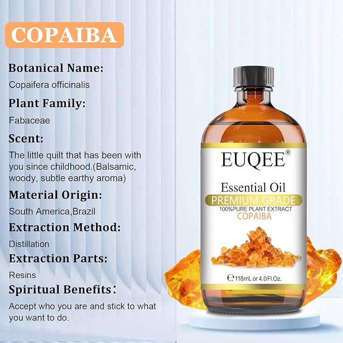 Copaiba Essential Oil 118 ml Pure Copaiba Oil Essential Oil with Dropper for Diffusers, DIY Soap, Candle Making, Aromatherapy (4fl oz)