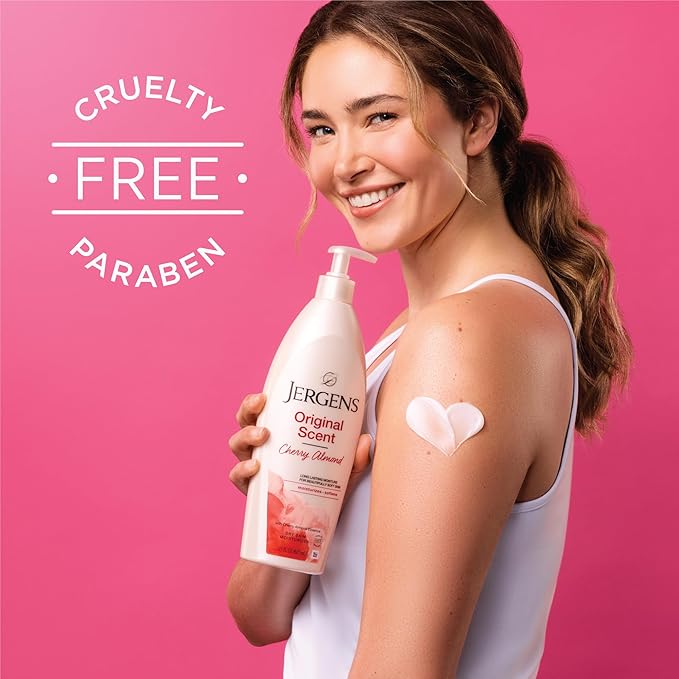 Jergens Original Scent Dry Skin Body Lotion, Hand and Body Moisturizer, Cherry Almond Essence, Dermatologist Tested, 21 Oz, Pack of 3